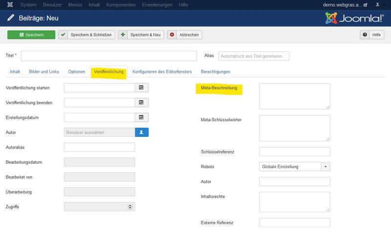 Joomla Meta-Beschreibung Screenshot
